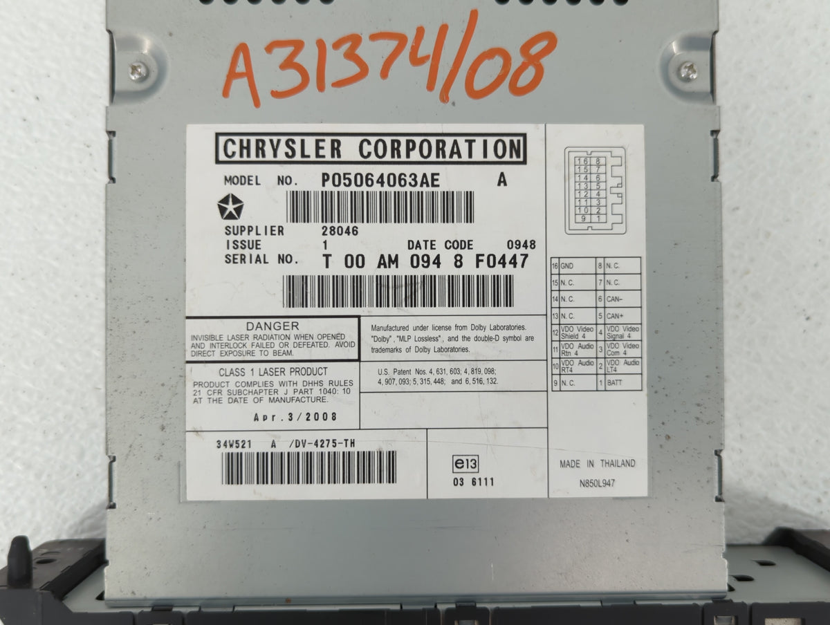 2008-2012 Chrysler Town & Country Information Radio Display Screen 387319 - Oemusedautoparts1.com