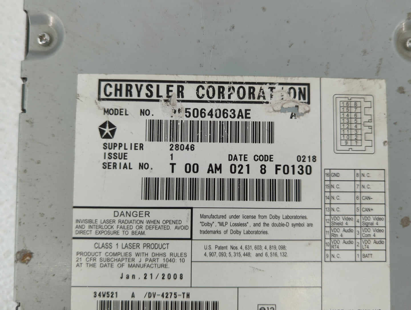 2008-2012 Chrysler Town & Country Information Display Screen - Oemusedautoparts1.com