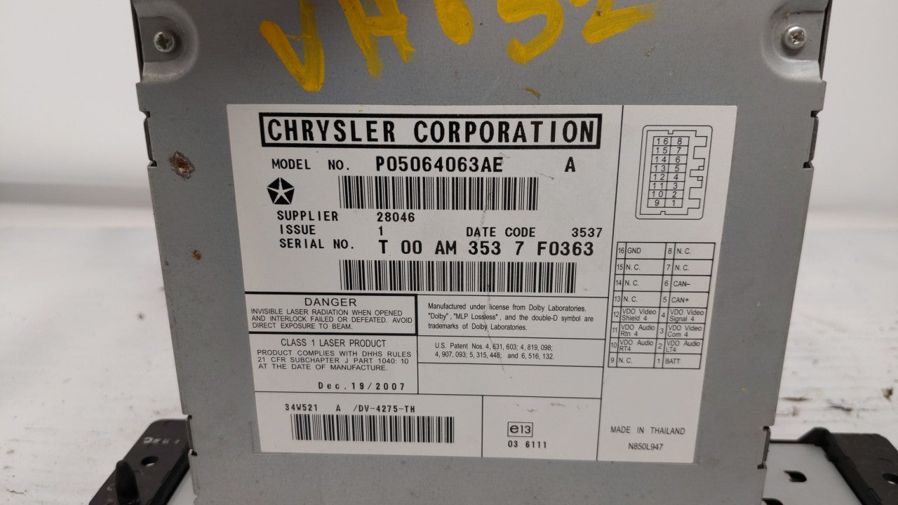 2008 Dodge Caravan Radio AM FM Cd Player Receiver Replacement P/N:P05064759AC P05064063AE Fits OEM Used Auto Parts - Oemused