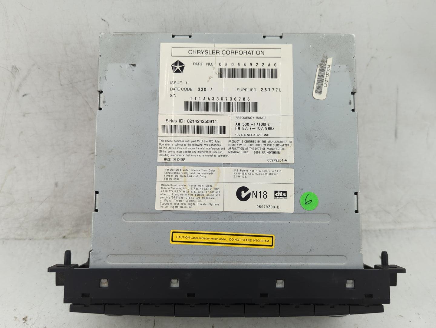 2008 Dodge Durango Radio AM FM Cd Player Receiver Replacement P/N:05064922AG Fits Fits 2007 2009 2010 2011 OEM Used Auto Par