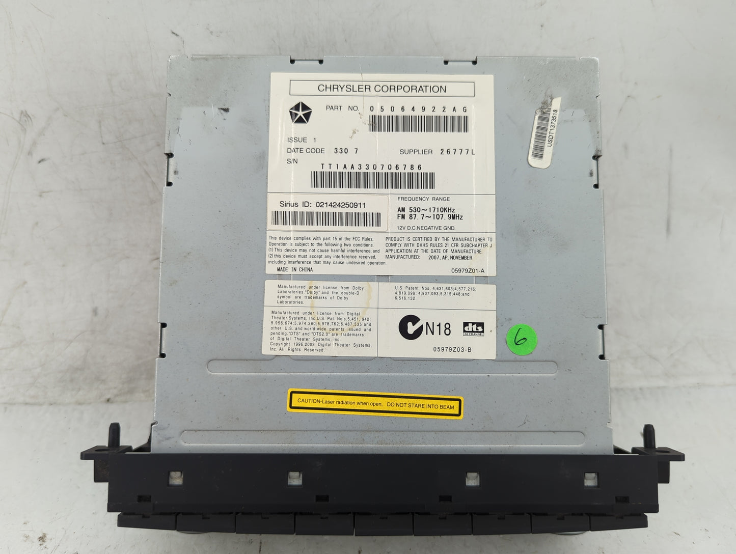 2008 Dodge Durango Radio AM FM Cd Player Receiver Replacement P/N:05064922AG Fits Fits 2007 2009 2010 2011 OEM Used Auto Par