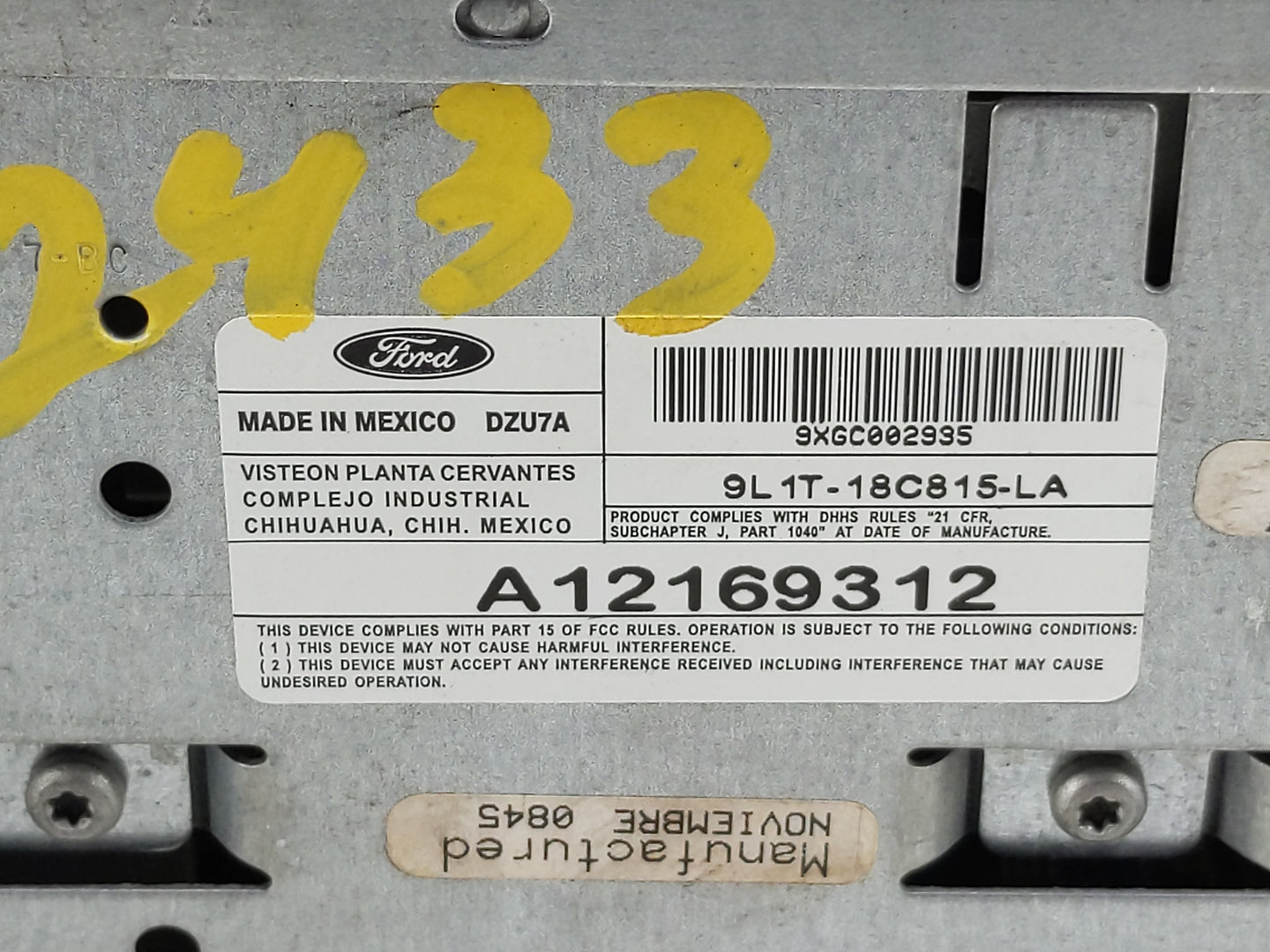 2008 Ford Expedition Radio AM FM Cd Player Receiver Replacement P/N:9L1T-18C815-LA Fits OEM Used Auto Parts - Oemusedautopar