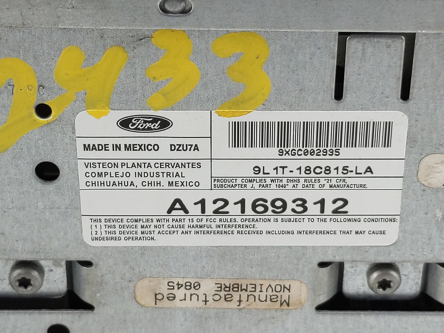 2008 Ford Expedition Radio AM FM Cd Player Receiver Replacement P/N:9L1T-18C815-LA Fits OEM Used Auto Parts - Oemusedautopar