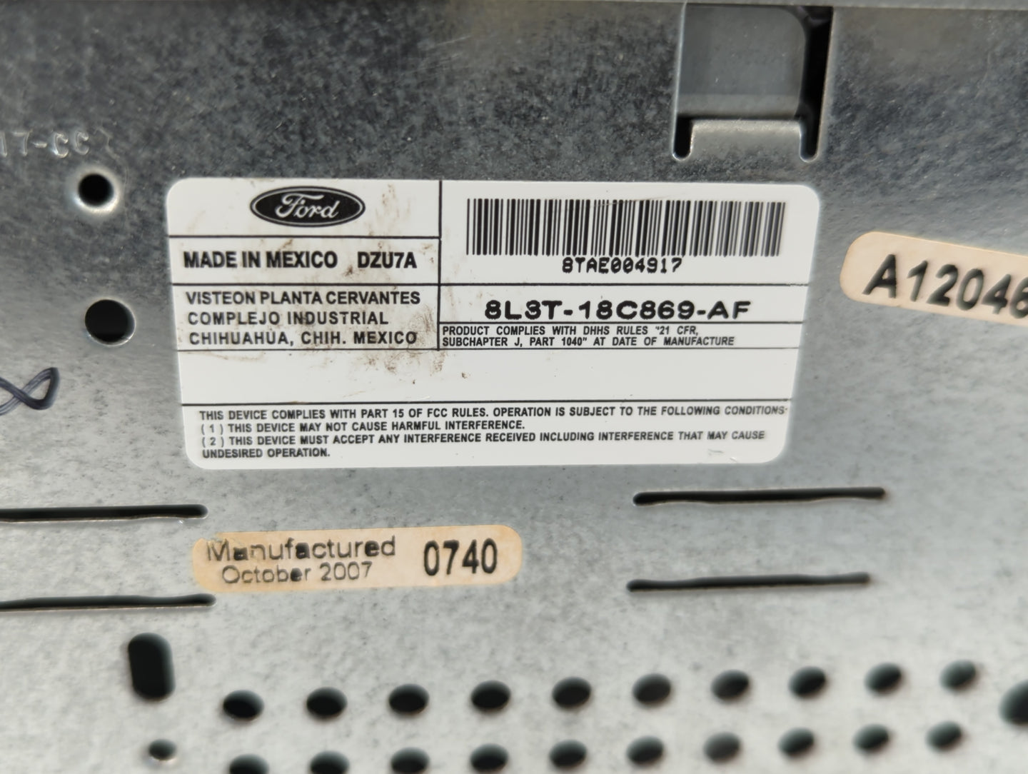 2007-2008 Ford F-150 Radio AM FM Cd Player Receiver Replacement P/N:8L3T-18C869-AF Fits Fits 2007 2008 OEM Used Auto Parts -