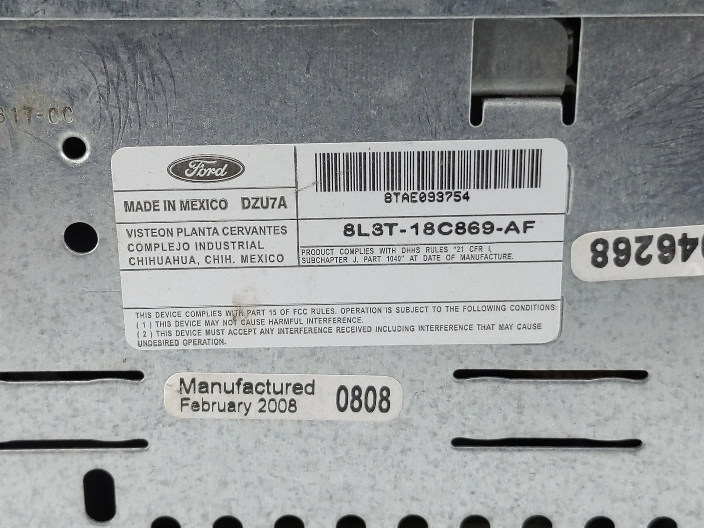 2008 Ford F-150 Radio AM FM Cd Player Receiver Replacement P/N:8L3T-18C869-AF Fits OEM Used Auto Parts - Oemusedautoparts1.c