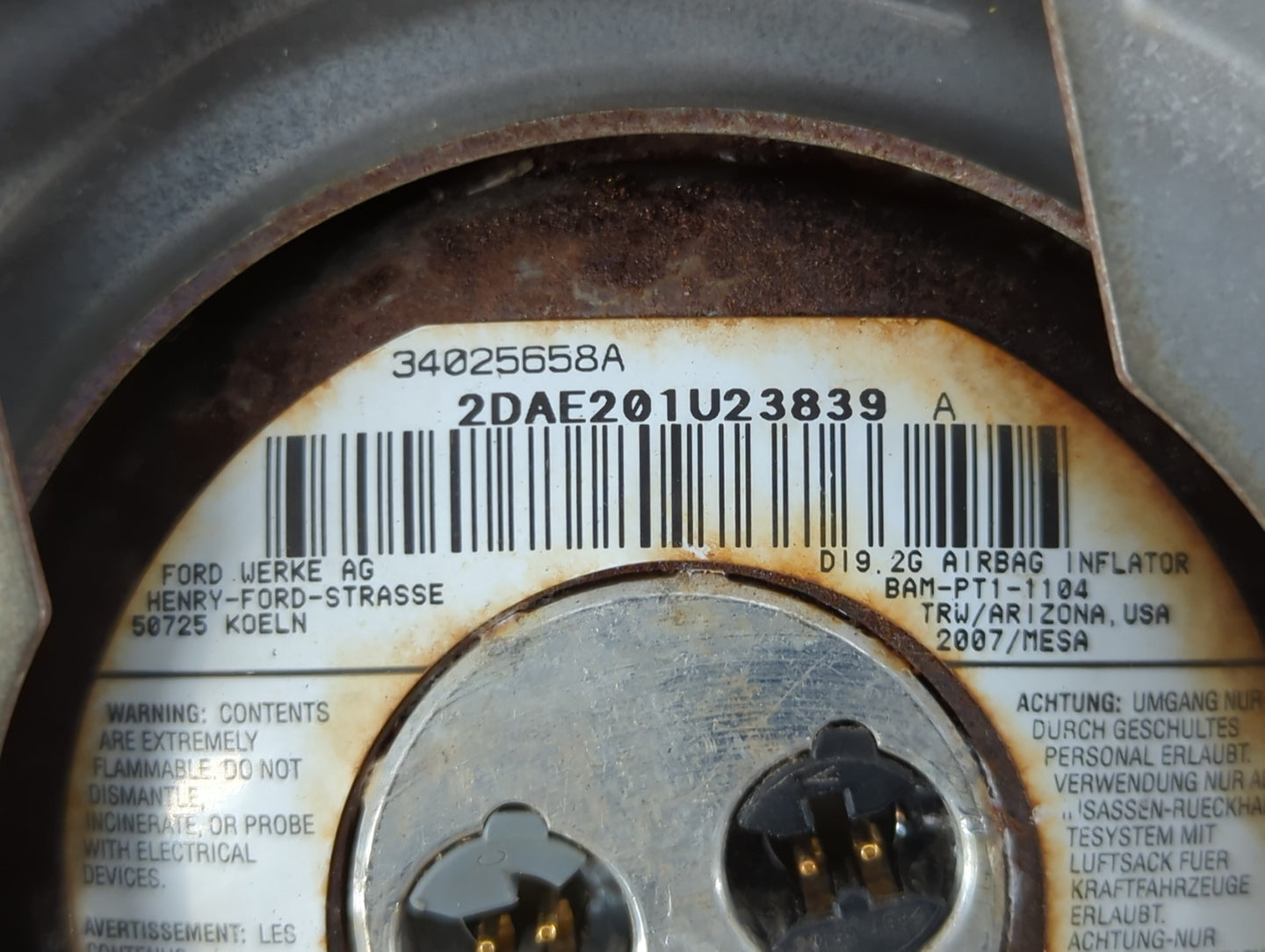 2008 Ford F-150 Air Bag Driver Left Steering Wheel Mounted P/N:BAM-PT1-1104 Fits OEM Used Auto Parts - Oemusedautoparts1.com