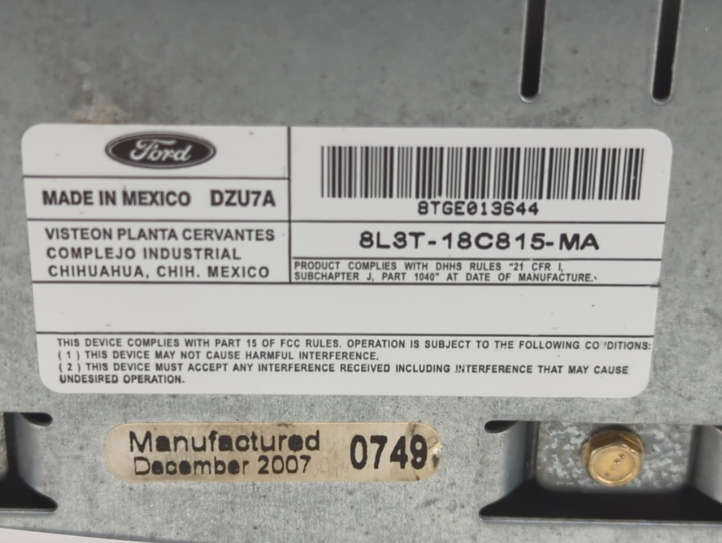 2008 Ford F150 Radio AM FM Cd Player Receiver Replacement P/N:8L3T-18C815-MA 8TGE013644 Fits OEM Used Auto Parts - Oemusedau