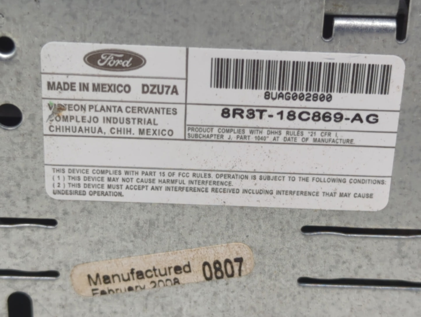 2008-2009 Ford Mustang Radio AM FM Cd Player Receiver Replacement P/N:8R3T-18C869-AG Fits Fits 2008 2009 OEM Used Auto Parts
