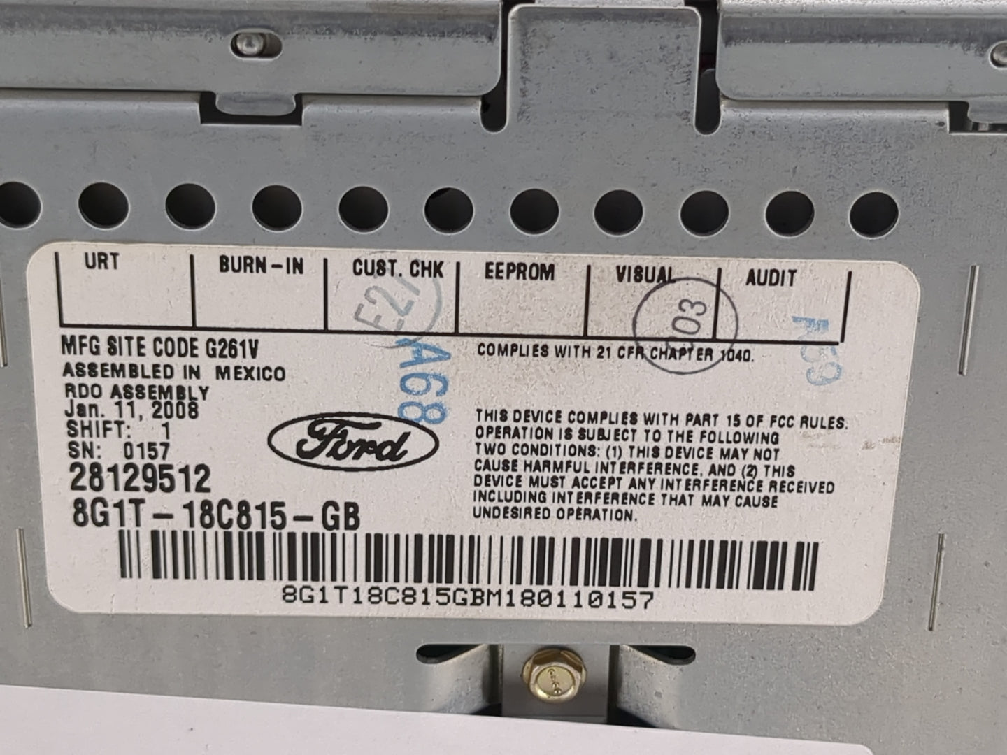 2008-2009 Ford Taurus Radio AM FM Cd Player Receiver Replacement P/N:8G1T-18C815-GB Fits Fits 2008 2009 OEM Used Auto Parts 