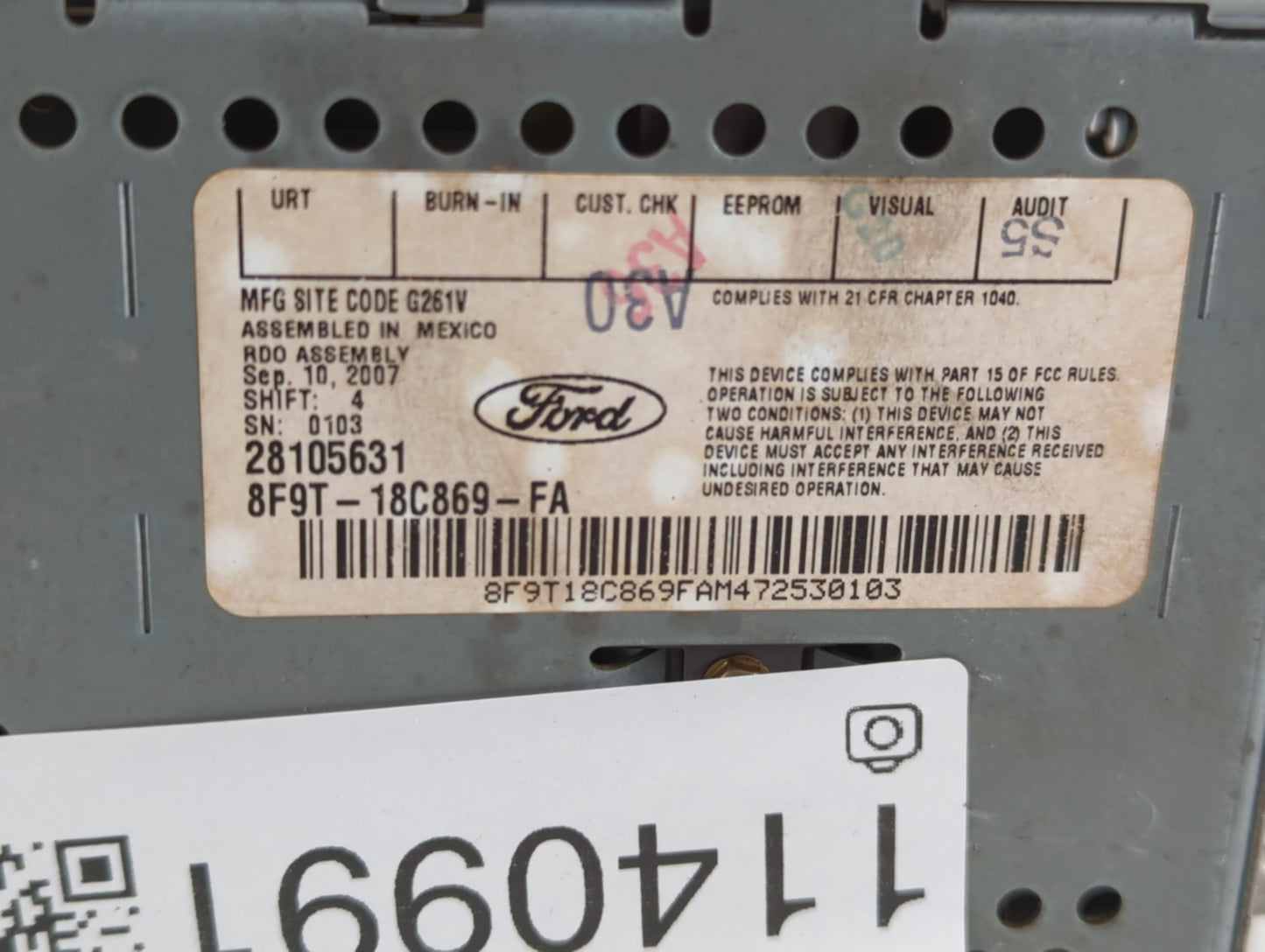 2008-2009 Ford Taurus X Radio AM FM Cd Player Receiver Replacement P/N:8F9T-18C869-FA 8F9T-18C869-FB Fits Fits 2008 2009 OEM