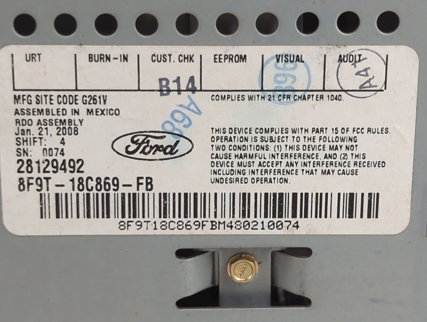 2008-2009 Ford Taurus X Radio AM FM Cd Player Receiver Replacement P/N:8F9T-18C869-FB 28129492 Fits Fits 2008 2009 OEM Used 