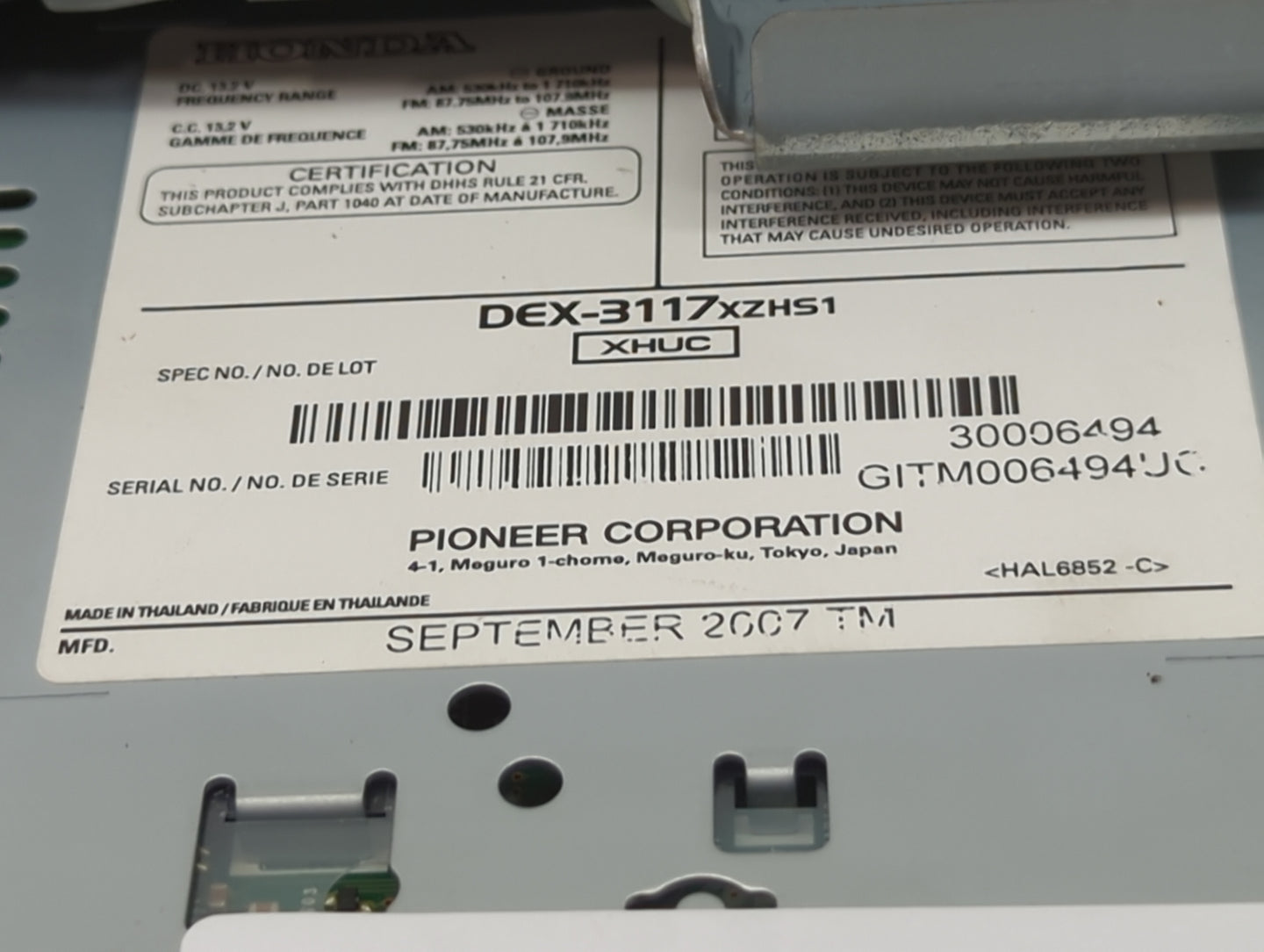 2008-2009 Honda Accord Radio AM FM Cd Player Receiver Replacement P/N:DEX-3117XZHS1 30006494, GITM006494JC Fits Fits 2008 20