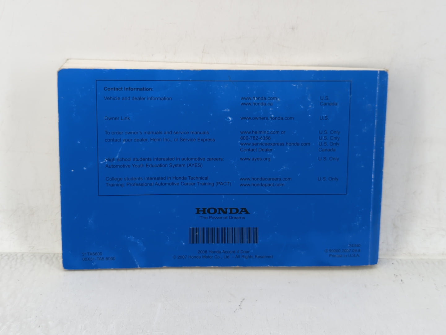 2008 Honda Accord Owners Manual Book Guide OEM Used Auto Parts - Oemusedautoparts1.com