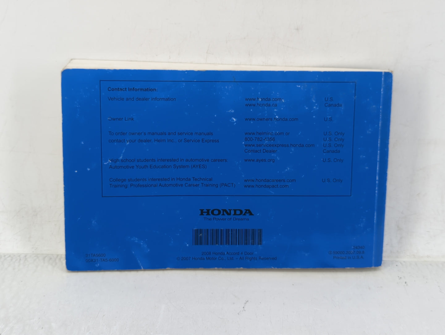 2008 Honda Accord Owners Manual Book Guide OEM Used Auto Parts - Oemusedautoparts1.com