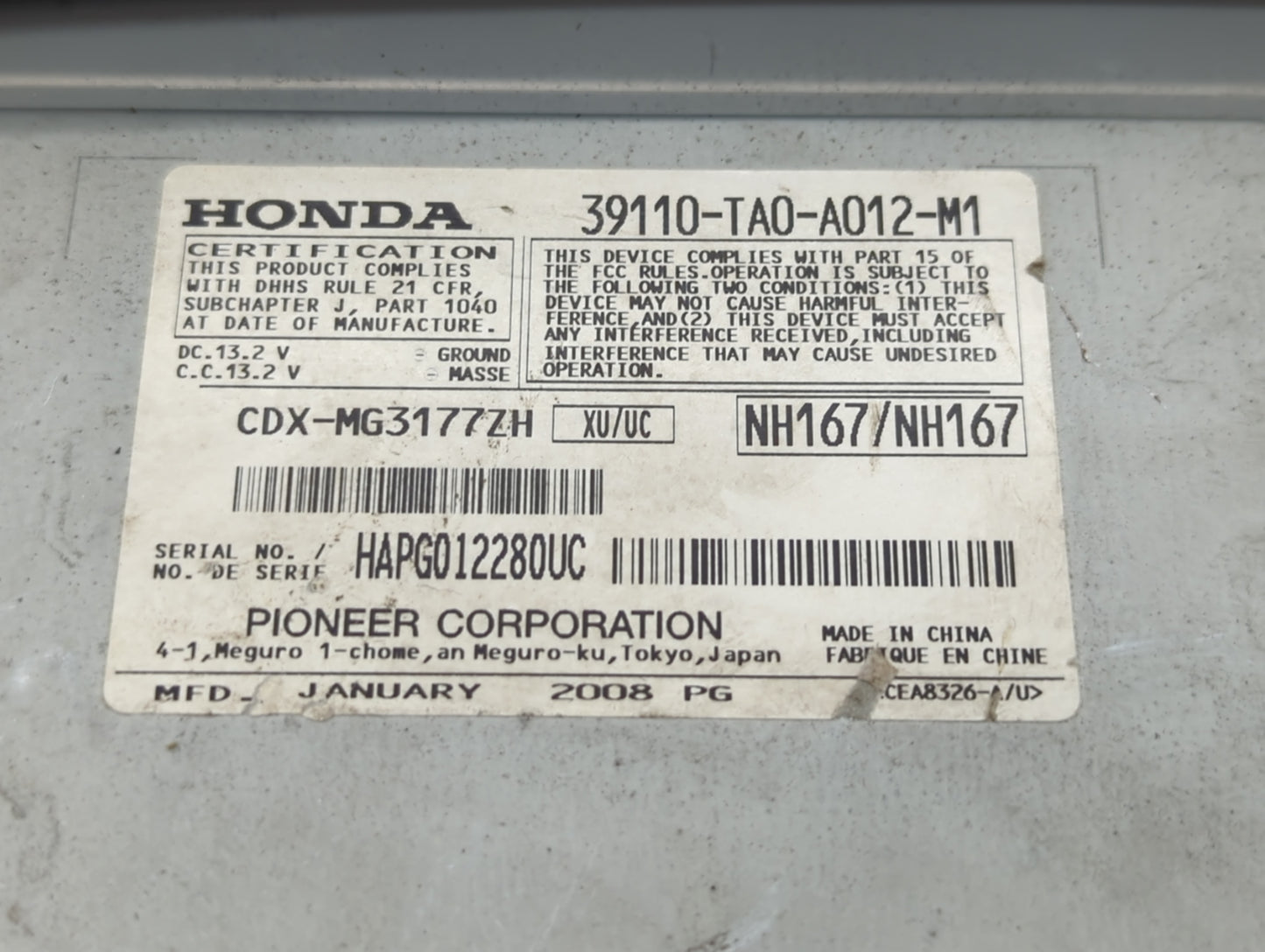 2008-2009 Honda Accord Radio AM FM Cd Player Receiver Replacement P/N:39110-TA0-A012-M1 39101-TA0-A913-M1 Fits Fits 2008 200
