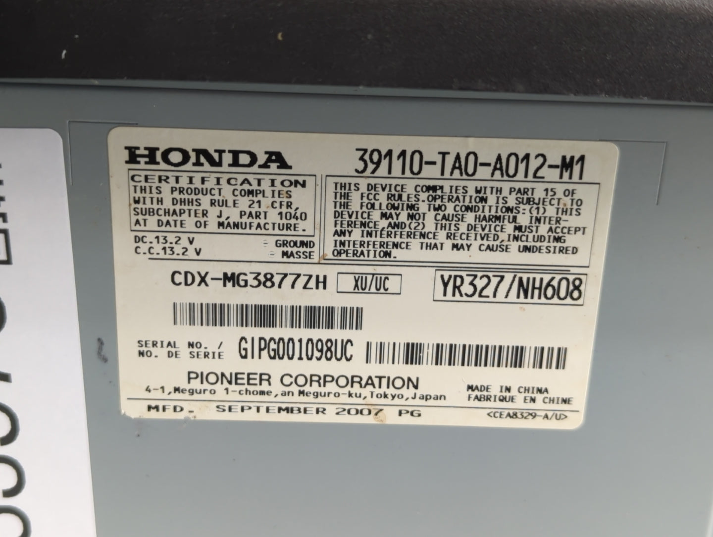 2008-2010 Honda Accord Radio AM FM Cd Player Receiver Replacement P/N:39110-TA0-A012-M1 Fits Fits 2008 2009 2010 OEM Used Au