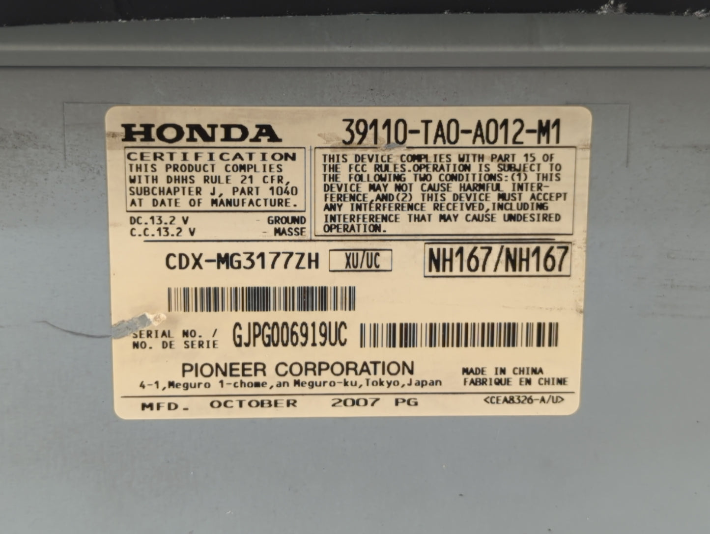 2008-2009 Honda Accord Radio AM FM Cd Player Receiver Replacement P/N:39110-TA0-A012-M1 Fits Fits 2008 2009 OEM Used Auto Pa