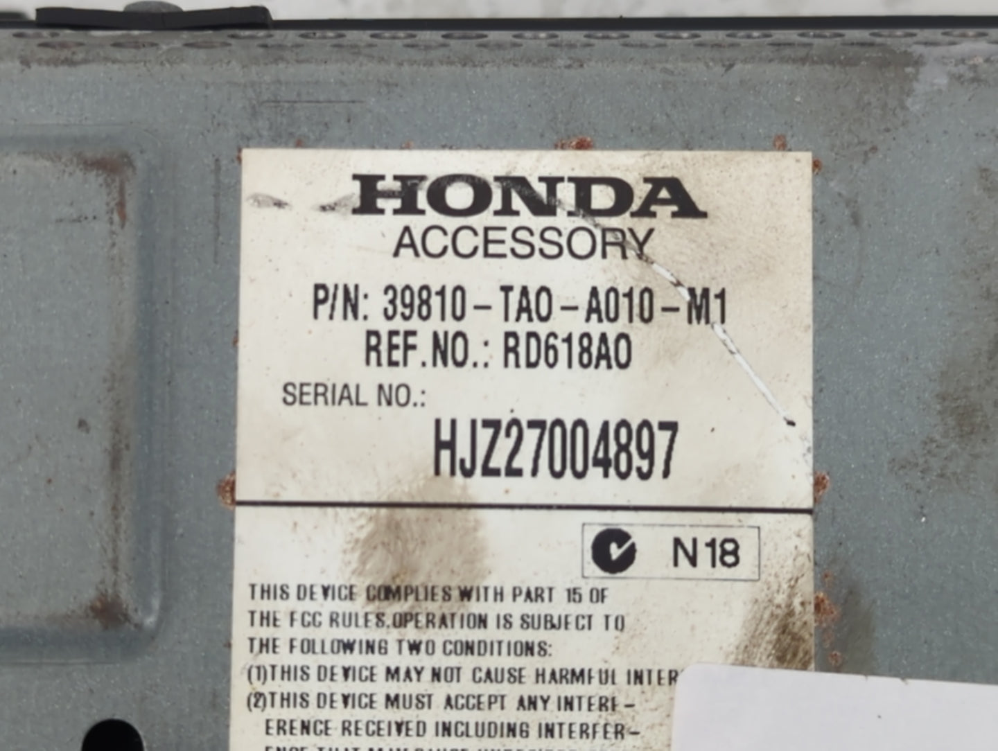 2008 Honda Accord Radio AM FM Cd Player Receiver Replacement P/N:39710-TA0-A010-M1 Fits OEM Used Auto Parts - Oemusedautopar