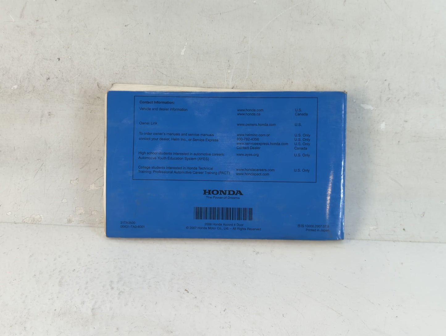 2008 Honda Accord Owners Manual Book Guide P/N:00X31-TA0-6001 OEM Used Auto Parts - Oemusedautoparts1.com