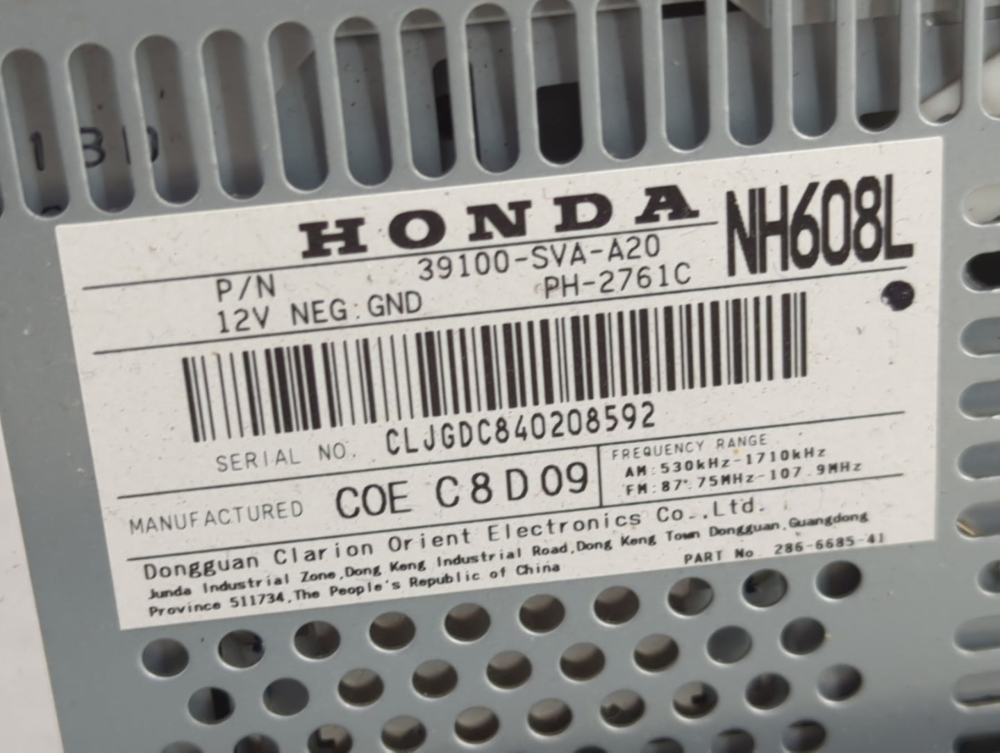 2006-2008 Honda Civic Radio AM FM Cd Player Receiver Replacement P/N:39100-SVA-A20 Fits Fits 2006 2007 2008 OEM Used Auto Pa