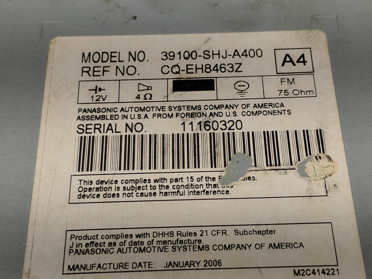 2005-2010 Honda Odyssey Radio AM FM Cd Player Receiver Replacement P/N:39100-SHJ-A400 39100-SHJ-A03 Fits OEM Used Auto Parts