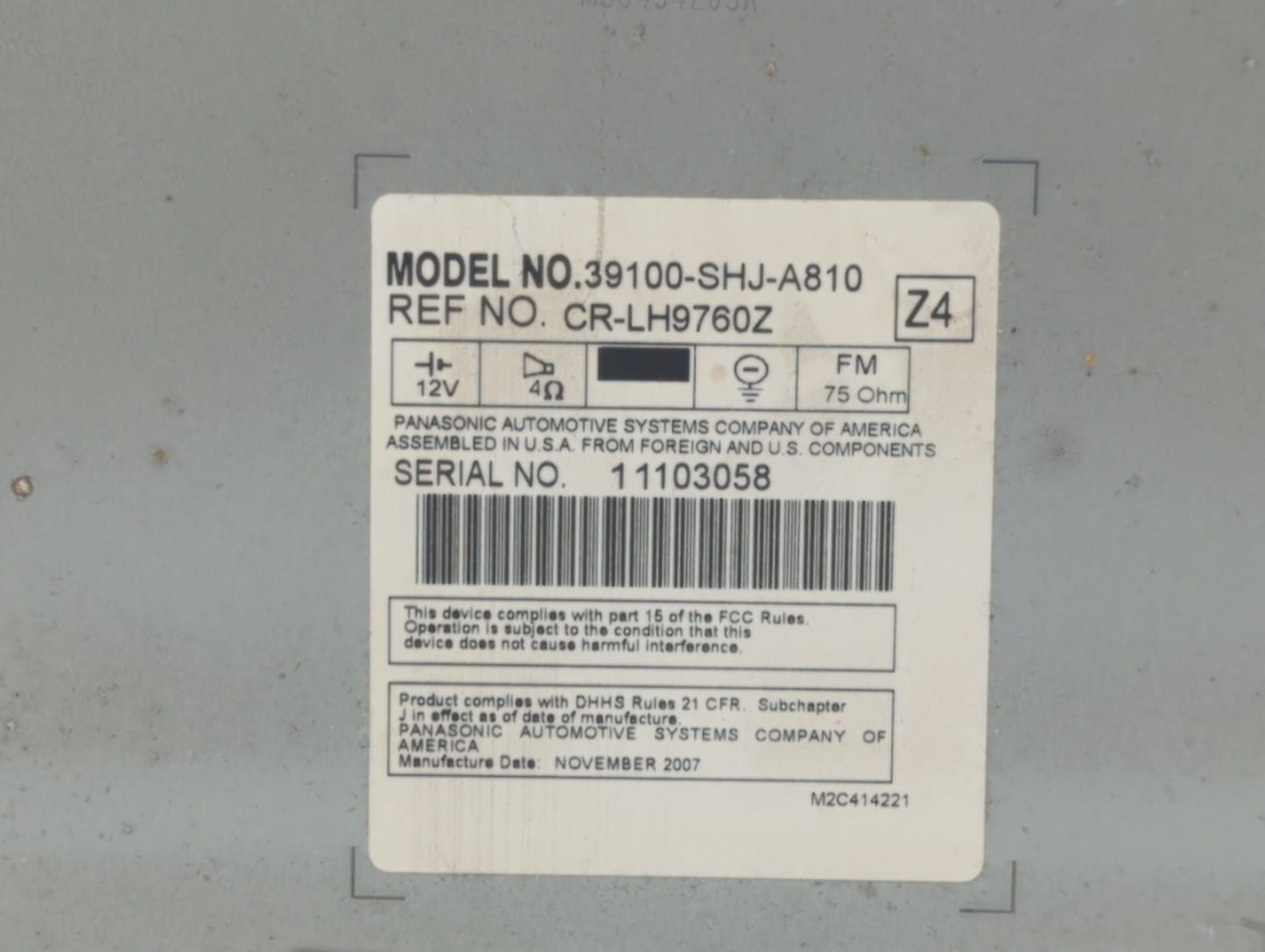 2005-2010 Honda Odyssey Am Fm Cd Player Radio Receiver - Oemusedautoparts1.com