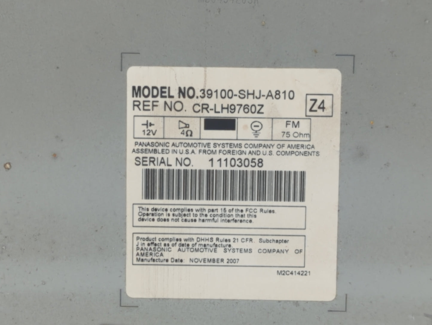 2005-2010 Honda Odyssey Am Fm Cd Player Radio Receiver - Oemusedautoparts1.com