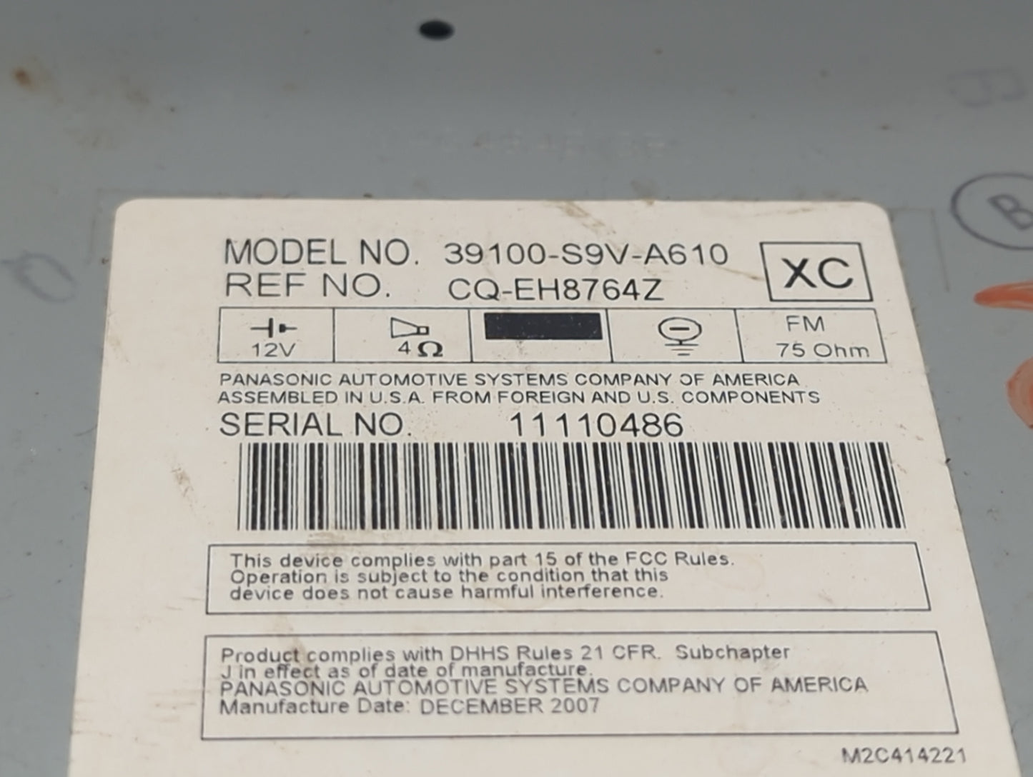 2006-2008 Honda Pilot Radio AM FM Cd Player Receiver Replacement P/N:39100-S9V-A610 CQ-EH8764Z Fits Fits 2006 2007 2008 OEM 
