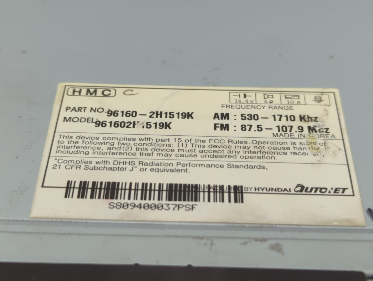 2007-2010 Hyundai Elantra Radio AM FM Cd Player Receiver Replacement P/N:96160-2H1519K Fits Fits 2007 2008 2009 2010 OEM Use