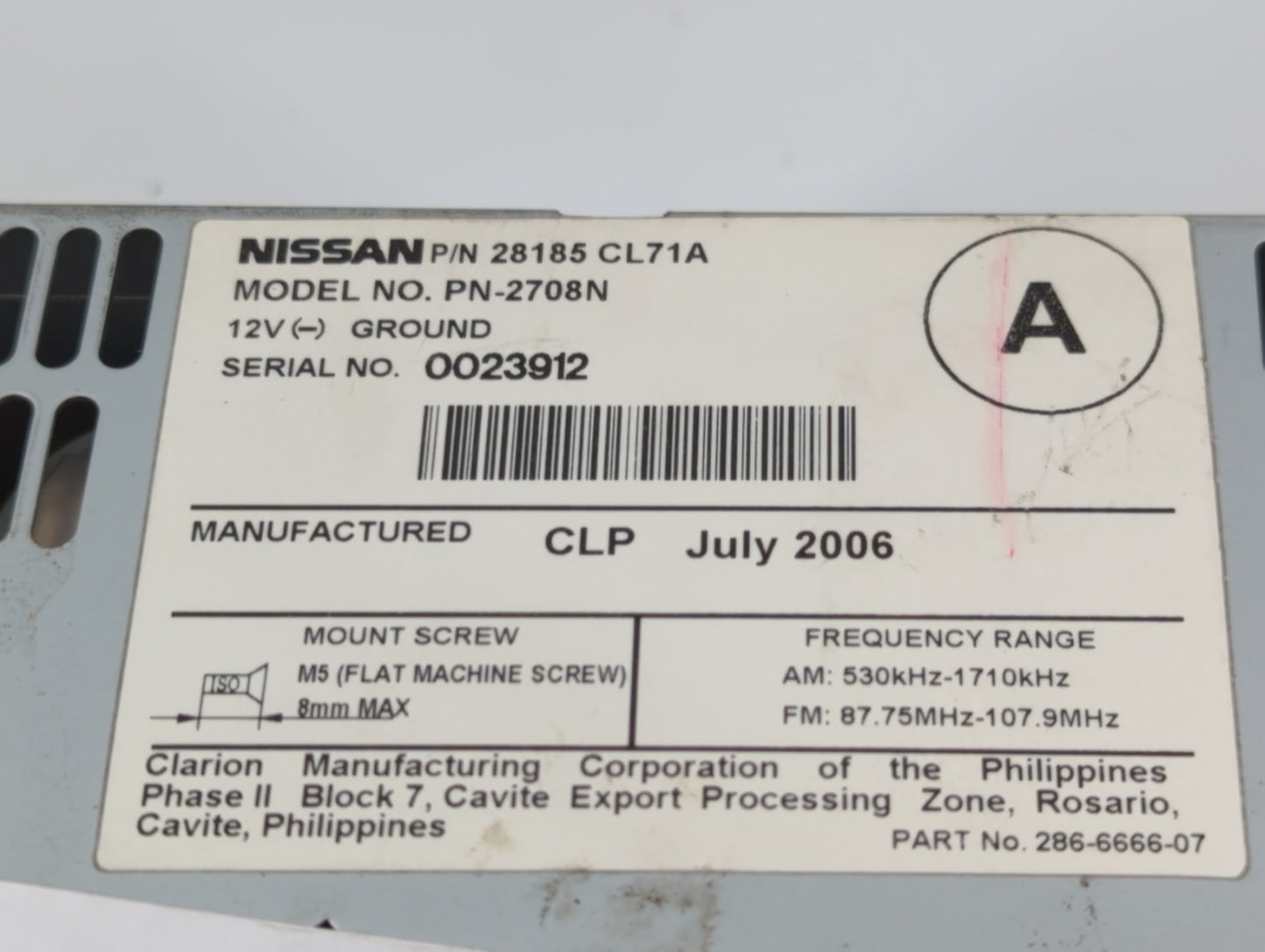 2007-2008 Infiniti Fx35 Radio AM FM Cd Player Receiver Replacement P/N:28185 CL71A Fits Fits 2007 2008 OEM Used Auto Parts -