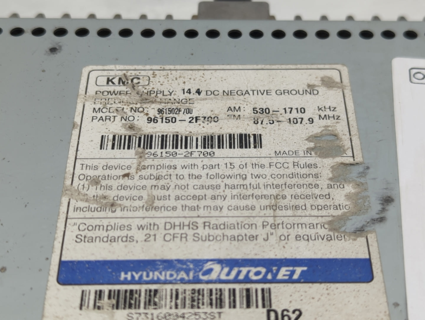2007-2009 Kia Spectra Radio AM FM Cd Player Receiver Replacement P/N:96150-2F700 961502F700 Fits Fits 2007 2008 2009 OEM Use