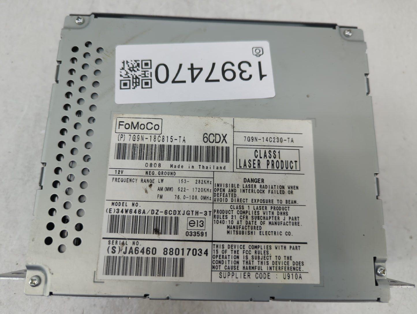 2008-2012 Land Rover Lr2 Radio AM FM Cd Player Receiver Replacement P/N:7G9N-18C815-TA Fits Fits 2008 2009 2010 2011 2012 20