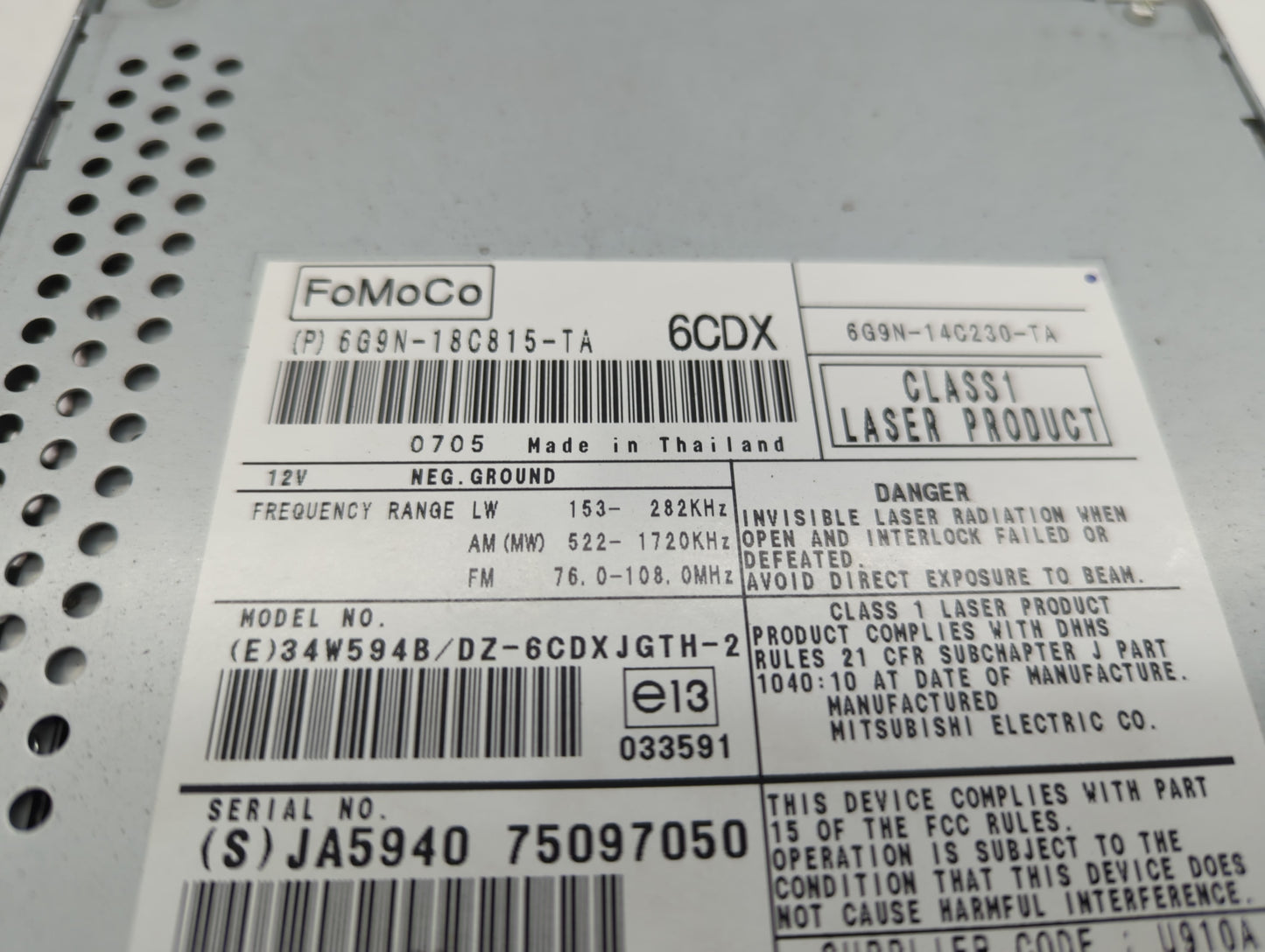 2008-2012 Land Rover Lr2 Radio AM FM Cd Player Receiver Replacement P/N:6G9N-18C815-TA Fits Fits 2008 2009 2010 2011 2012 20