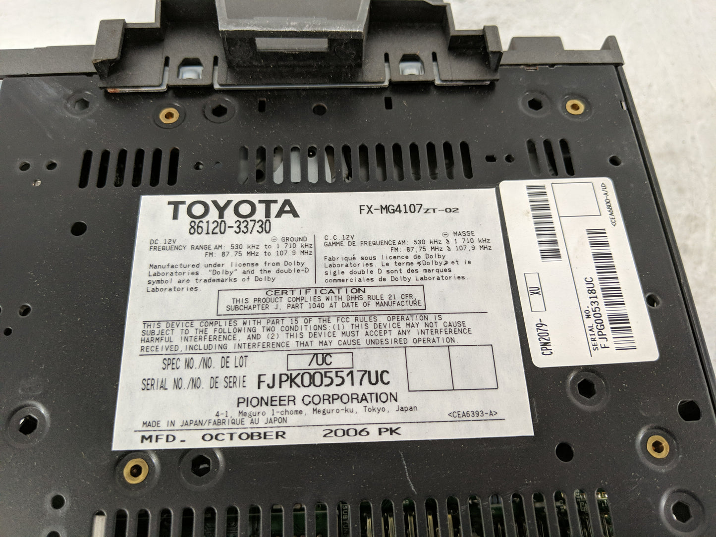 2007-2009 Lexus Es350 Radio AM FM Cd Player Receiver Replacement P/N:2024B-BT005A 86430-33013 Fits Fits 2007 2008 2009 OEM U