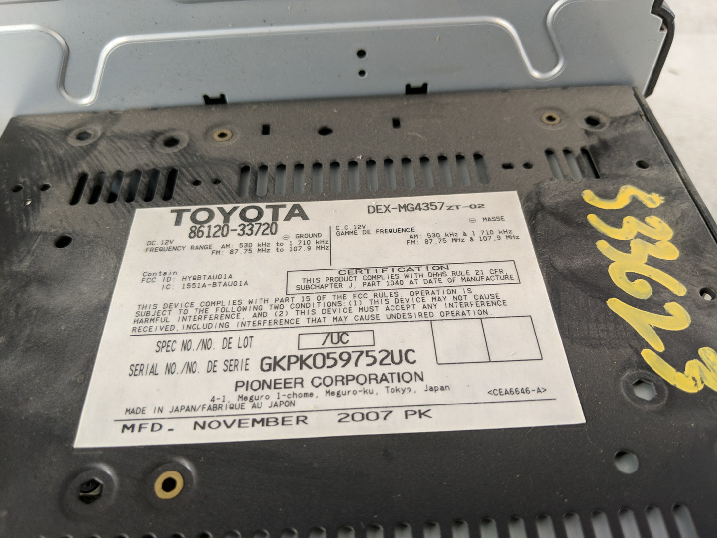 2007-2009 Lexus Es350 Radio AM FM Cd Player Receiver Replacement P/N:86120-33720 Fits Fits 2007 2008 2009 OEM Used Auto Part