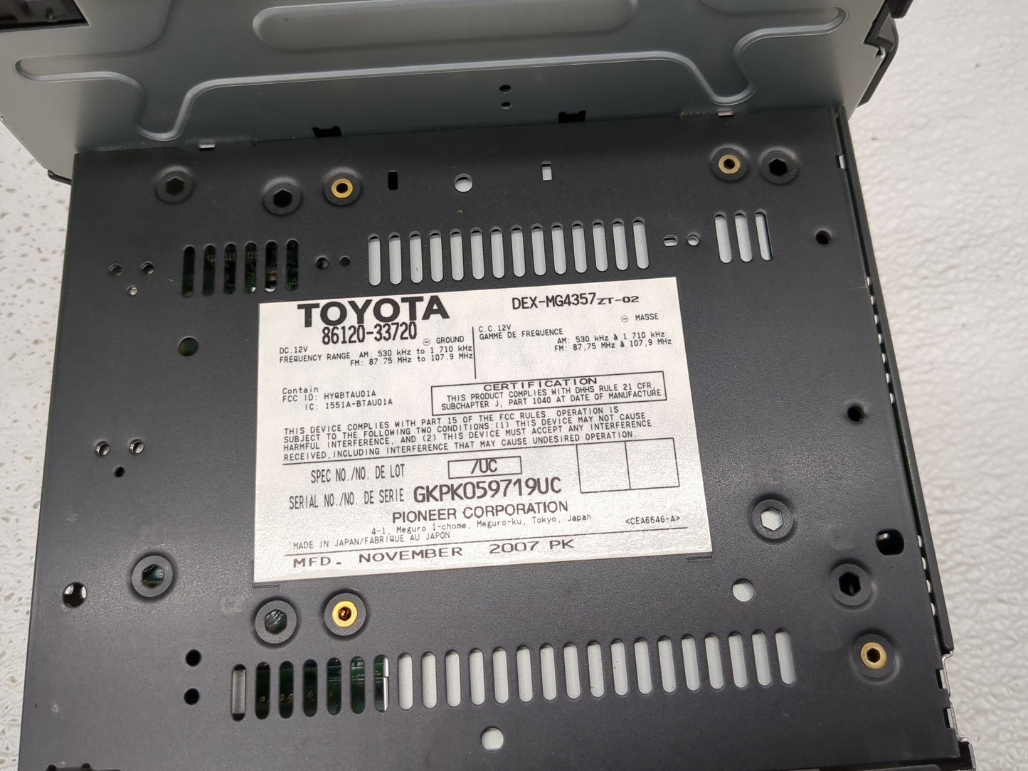 2007-2009 Lexus Es350 Radio AM FM Cd Player Receiver Replacement P/N:86120-33720 Fits Fits 2007 2008 2009 OEM Used Auto Part