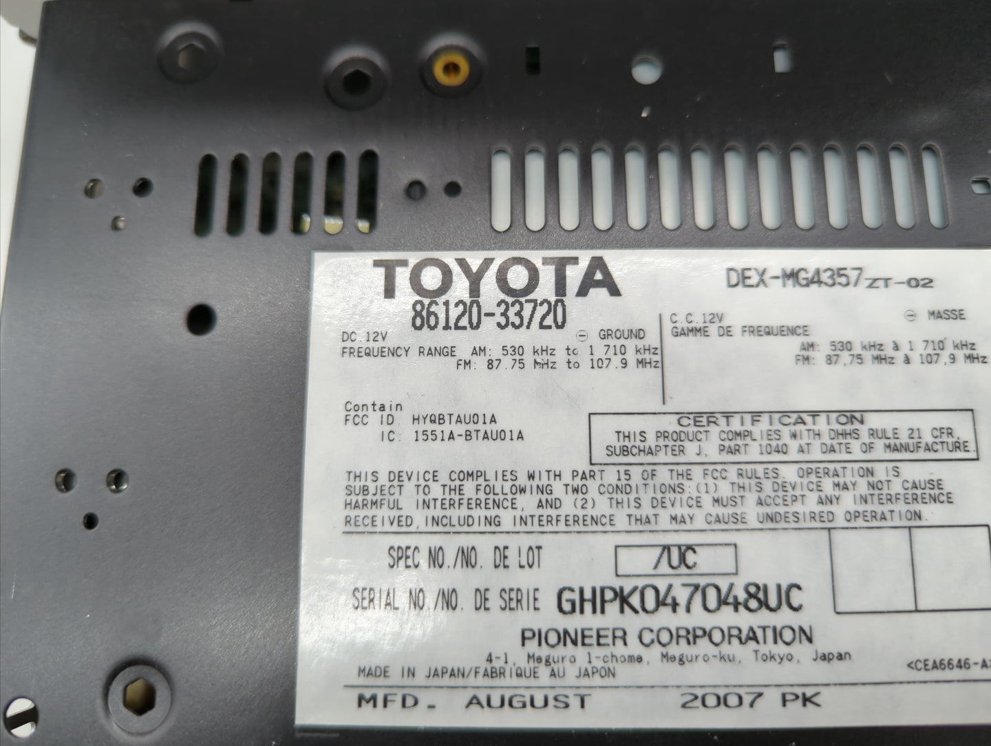 2007-2009 Lexus Es350 Am Fm Cd Player Radio Receiver - Oemusedautoparts1.com