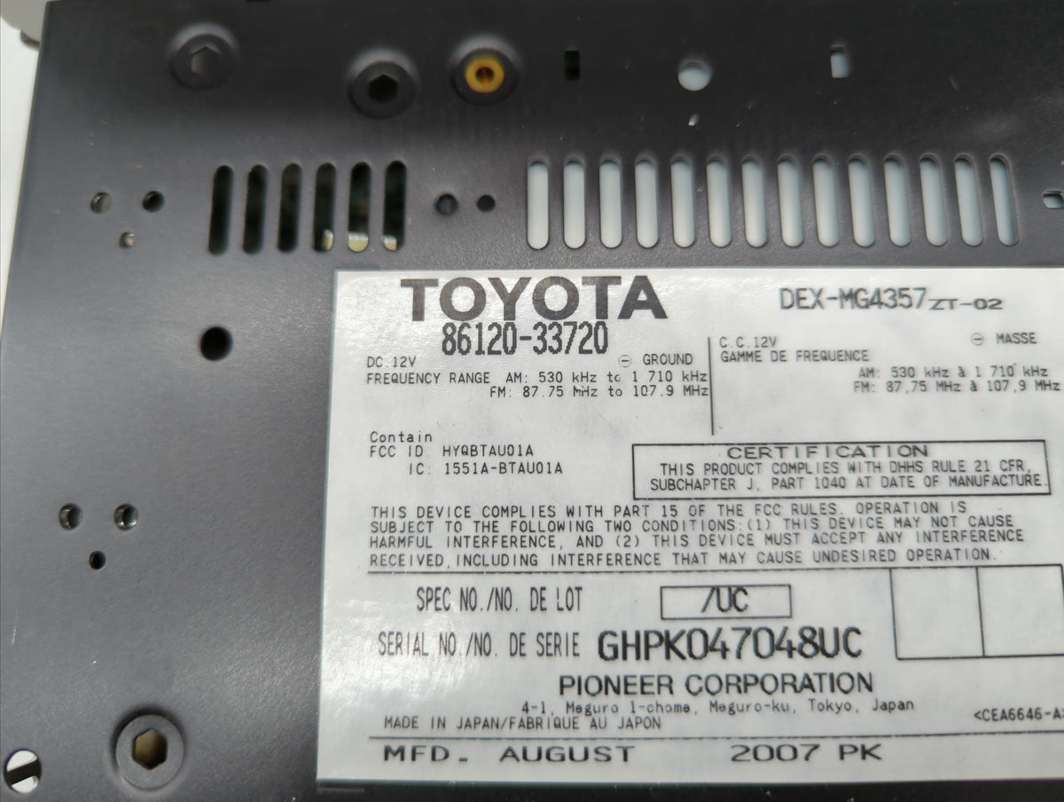 2007-2009 Lexus Es350 Radio AM FM Cd Player Receiver Replacement P/N:86120-33720-1 86120-33720 Fits Fits 2007 2008 2009 OEM 