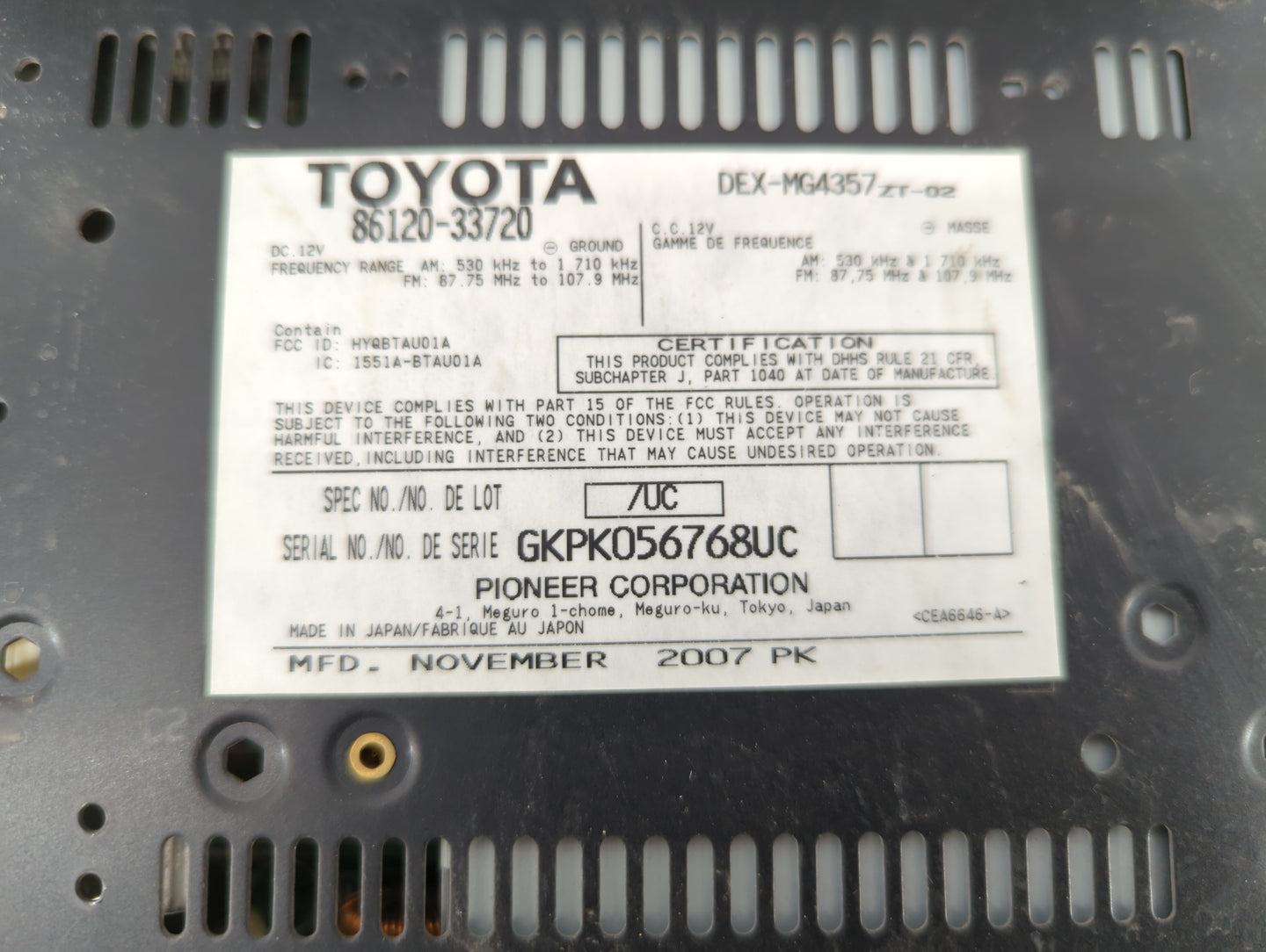 2007-2009 Lexus Es350 Radio AM FM Cd Player Receiver Replacement P/N:86120-33720-1 86120-33720 Fits Fits 2007 2008 2009 OEM 