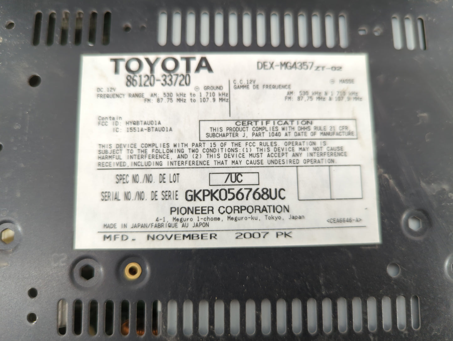 2007-2009 Lexus Es350 Radio AM FM Cd Player Receiver Replacement P/N:86120-33720-1 86120-33720 Fits Fits 2007 2008 2009 OEM 