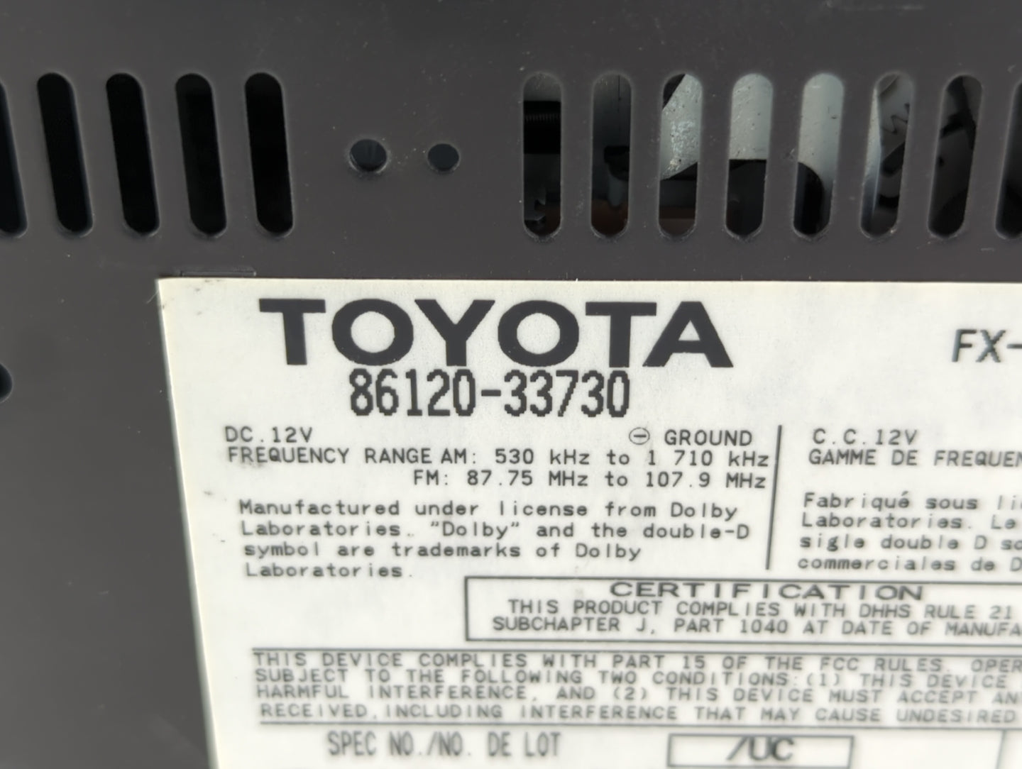 2007-2009 Lexus Es350 Radio AM FM Cd Player Receiver Replacement P/N:86120-33730 Fits Fits 2007 2008 2009 OEM Used Auto Part