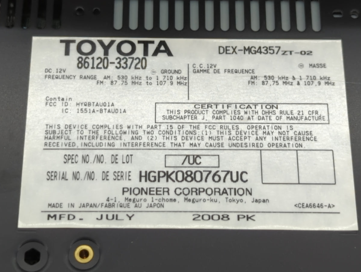 2007-2009 Lexus Es350 Am Fm Cd Player Radio Receiver 732059 - Oemusedautoparts1.com