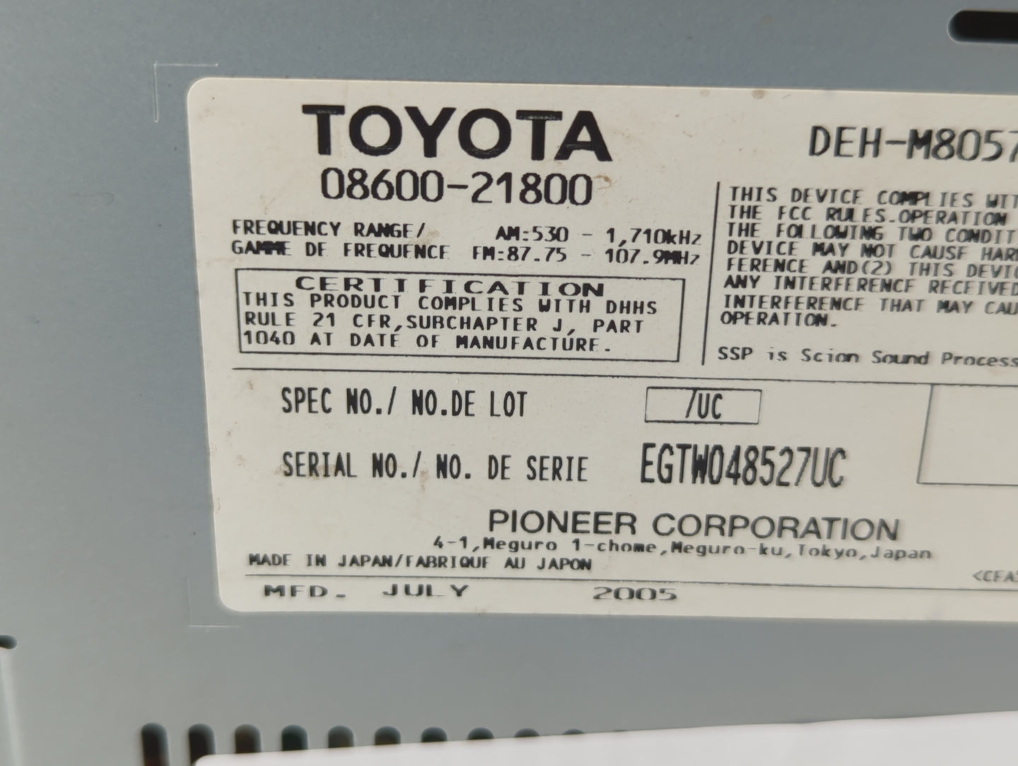2006-2009 Lexus Is250 Am Fm Cd Player Radio Receiver - Oemusedautoparts1.com