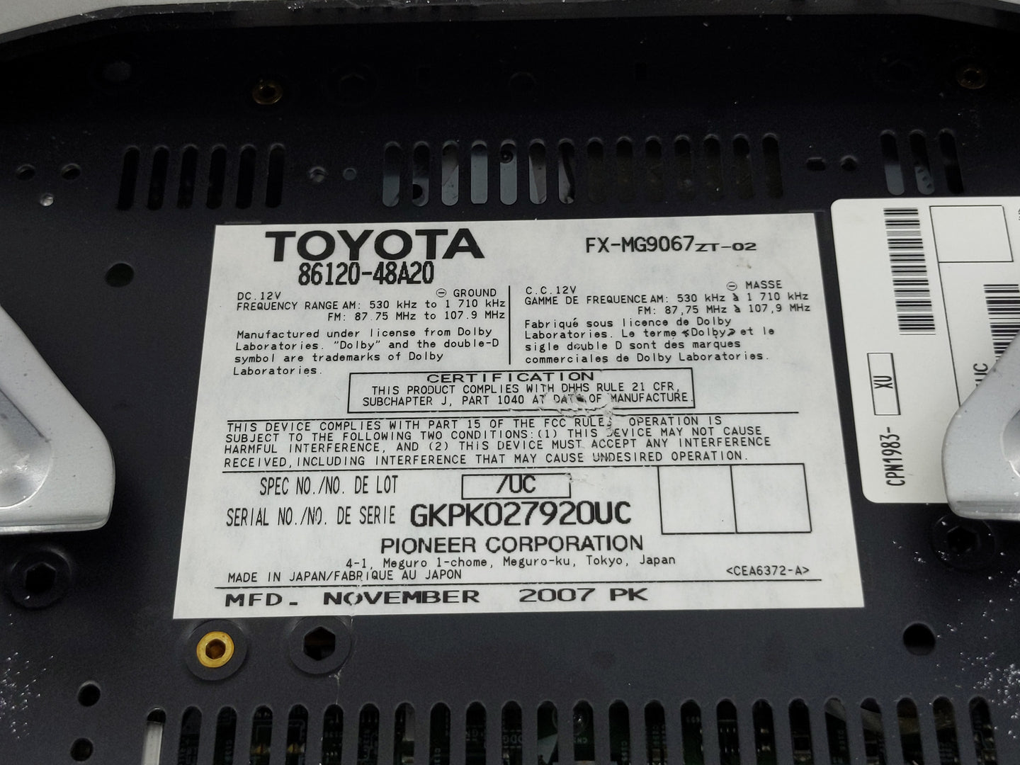 2007-2009 Lexus Rx350 Radio AM FM Cd Player Receiver Replacement P/N:86120-48A20 Fits Fits 2006 2007 2008 2009 OEM Used Auto