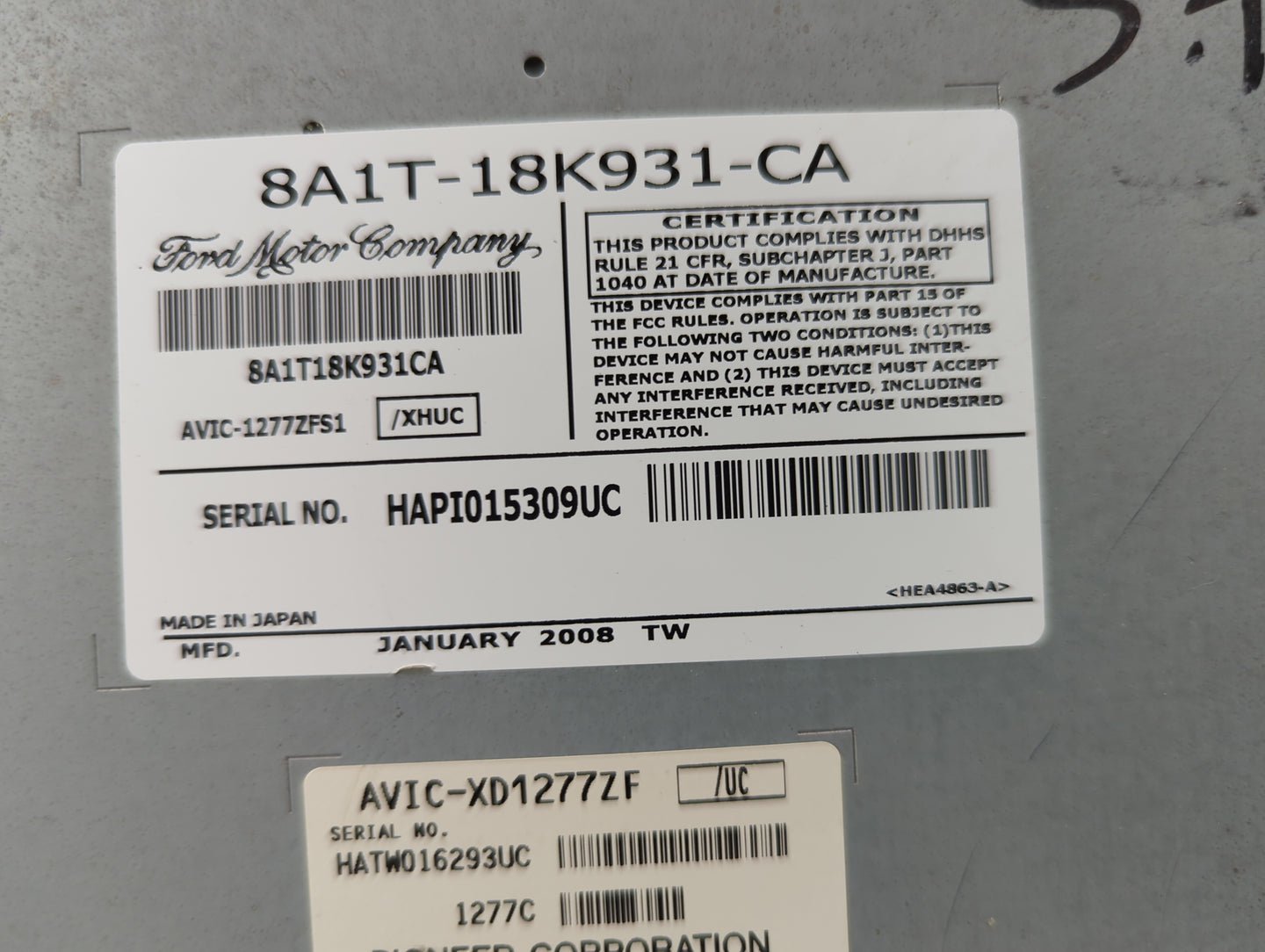 2008 Lincoln Mkx Radio AM FM Cd Player Receiver Replacement P/N:8A1T-18K931-CA 8A1T18K931CA, AVIC-1277ZFS1, AVIC-XD1277ZF Fi