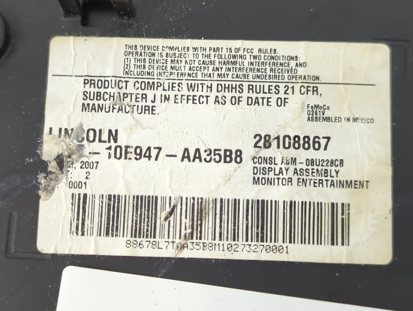 2008 Lincoln Navigator Center Floor Console P/N:10E947-AA35B8 28108867 Fits OEM Used Auto Parts - Oemusedautoparts1.com