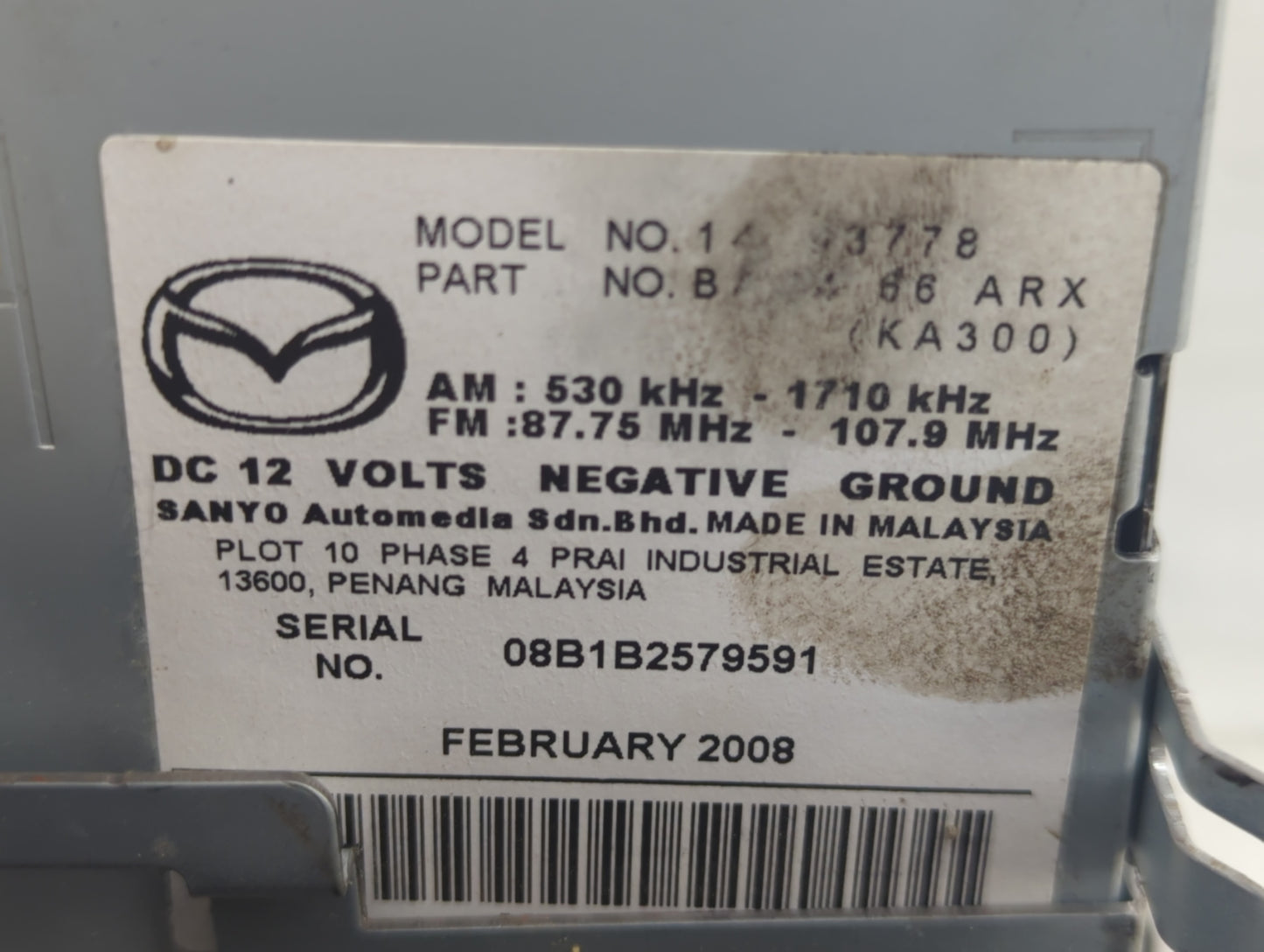 2008 Mazda 3 Radio AM FM Cd Player Receiver Replacement Fits OEM Used Auto Parts - Oemusedautoparts1.com