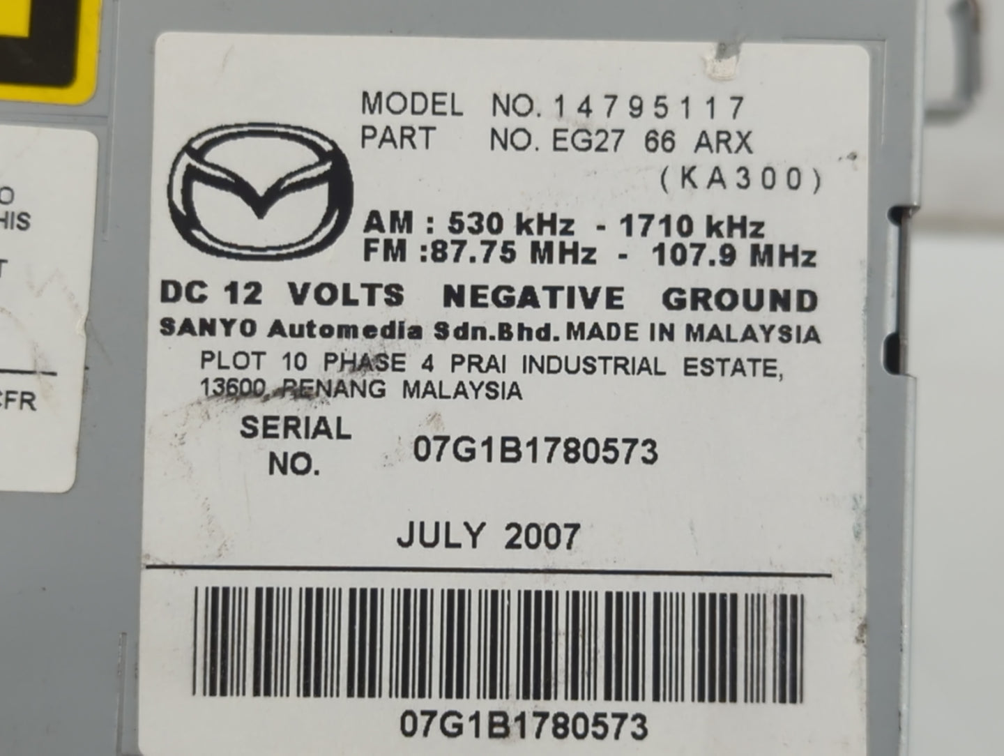 2007-2009 Mazda Cx-7 Radio AM FM Cd Player Receiver Replacement P/N:EG27 66 ARX Fits Fits 2007 2008 2009 OEM Used Auto Parts