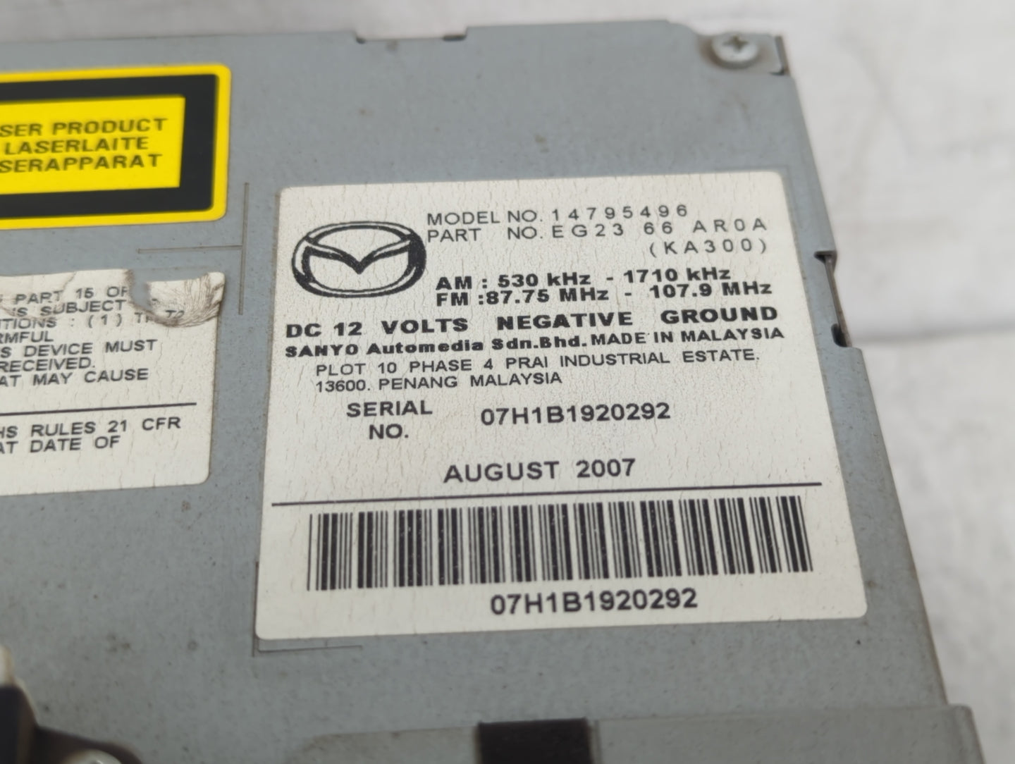 2007-2009 Mazda Cx-7 Radio AM FM Cd Player Receiver Replacement P/N:EG23 66 AR0A 14795101 Fits Fits 2007 2008 2009 OEM Used 