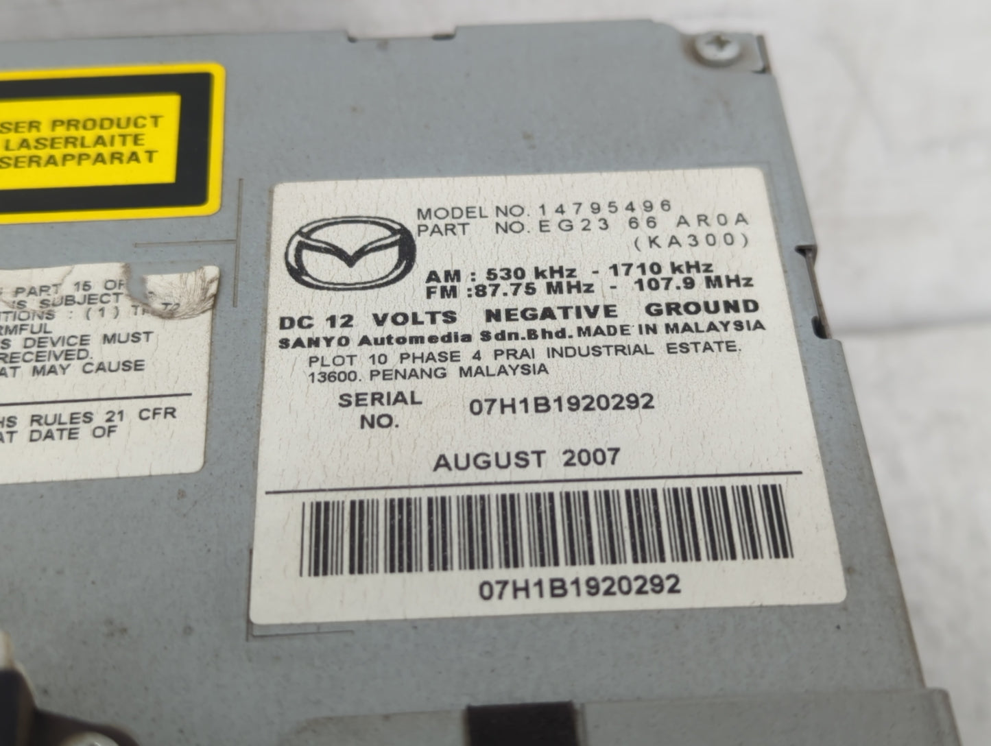 2007-2009 Mazda Cx-7 Radio AM FM Cd Player Receiver Replacement P/N:EG23 66 AR0A 14795101 Fits Fits 2007 2008 2009 OEM Used 